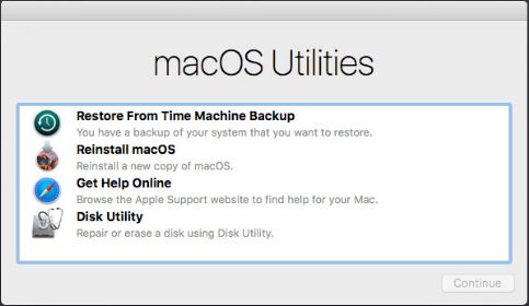 macOS Utilities Screen