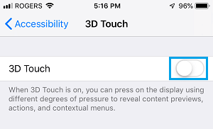 Disable 3D Touch on iPhone