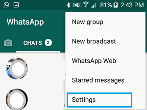 Settings Option in WhatsApp on Android Phone