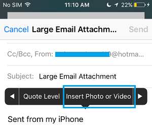 Insert Photo Video Option in Mail App