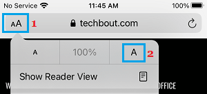 Increase Font Size Option on iPhone Safari Browser