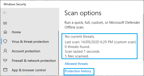 Results of Microsoft Defender Scan