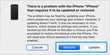 opciones del modo de recuperación del iPhone