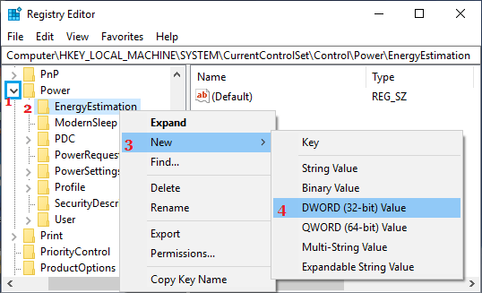 Create New DWORD in EnergyEstimation Entry