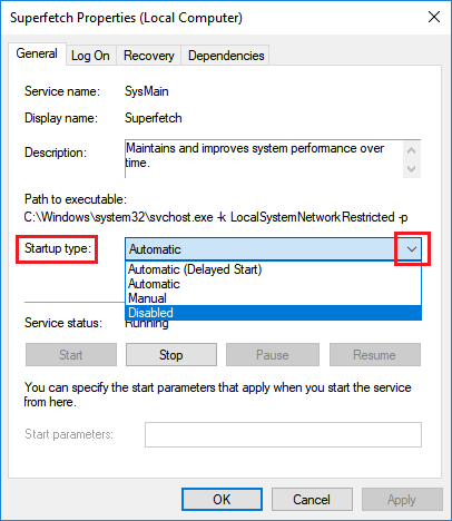 Disable Superfetch Service in Windows 10