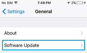 Software Update Option on iPhone