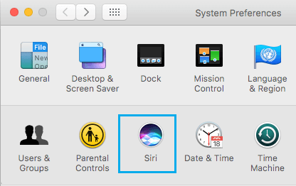 Siri Option in System Preferences on Mac