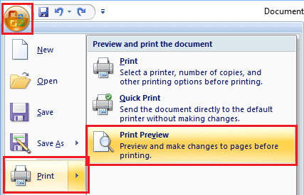 Print Preview Microsoft Word Document