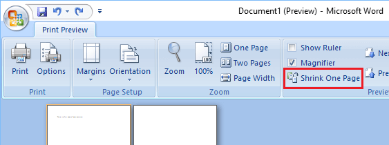 Shrink One Page Option in Microsoft Word