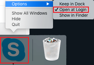 Keep Skype Open at Login Option on Mac