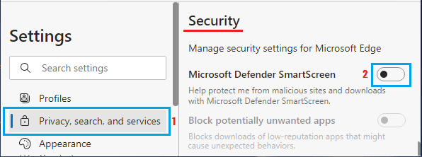 Disable Microsoft Defender SmartScreen in Edge Browser