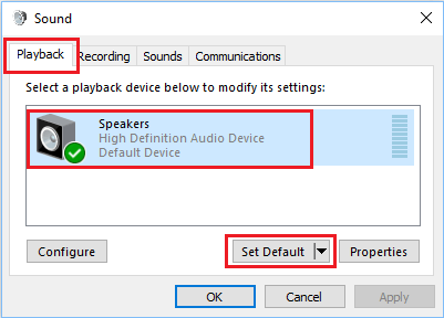 Configurar el dispositivo de audio por defecto en el ordenador Windows