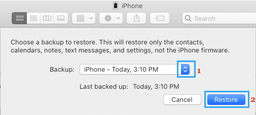 Select Backup to Restore iPhone on Mac