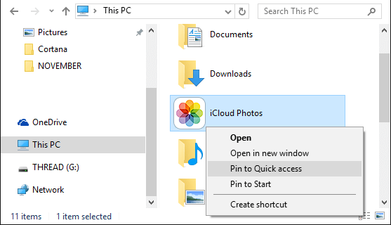 Pin iCloud Photos to Quick Access