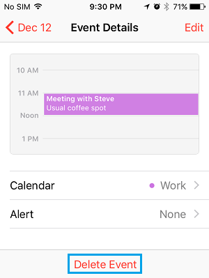 Delete Event on iPhone