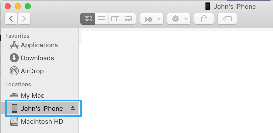 Select iPhone in Finder Menu on Mac