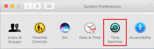 Time Machine option on Mac