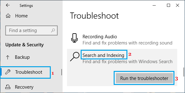 Run Search and Indexing Troubleshooter