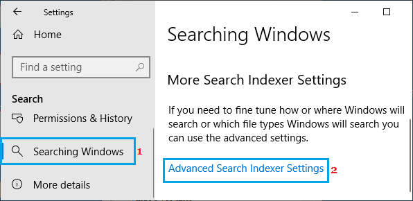 Advanced Search Indexer Settings Option