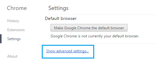Chrome Browser Advanced Settings Link