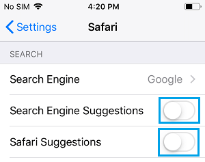 Disable Safari and Search Engine Suggestions on iPhone