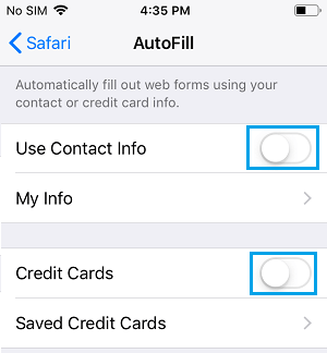 Disable AutoFill Info on iPhone