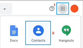Apps Icon and Contacts Tab in Gmail
