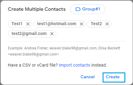 Create Multiple Contacts in Gmail Contact Group