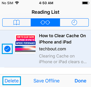 Delete Safari Reading List Items On iPhone