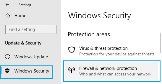 Firewall & Network Protection option in Windows Security