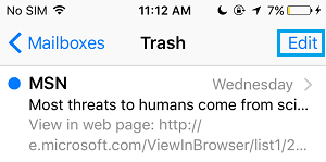 Edit Trash on iPhone Mail App