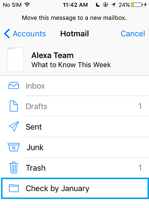 Move Email To New Mail Folder on iPhone