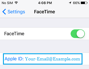 Apple ID on FaceTime Settings Screen