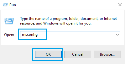 Abre la utilidad msconfig en Windows 10 mediante el comando Ejecutar