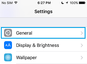 General Settings Option on iPhone
