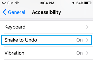Shake to Undo Option on iPhone