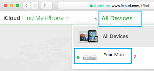 All Devices Tab on Find My iPhone Service on iCloud