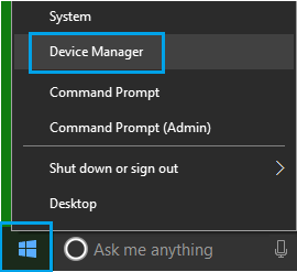 Opción del Administrador de Dispositivos en Windows 10
