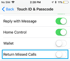 Disable Return Missed Calls Option on iPhone