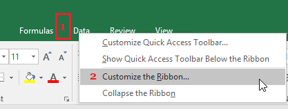 Customize Ribbon Option in Excel