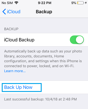 Manually Backup iPhone to iCloud