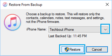 Restore From Backup pop-up in iTunes