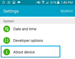 About Device Option on Android Phone