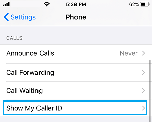 Show My Caller ID Option on iPhone