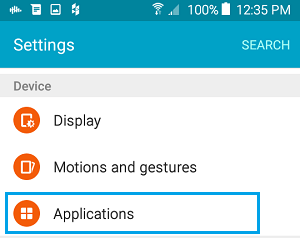 Applications Tab in Settings on Android Phone