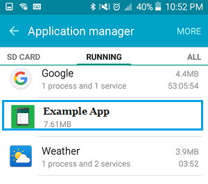 List of Running Apps on Android Phone