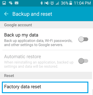 Opción para restablecer los datos de fábrica en un teléfono Android