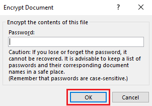 Enter Password in Word 2016