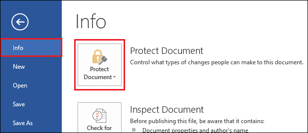 Info Tab in Word 2016