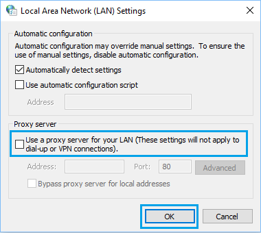 Desactivar la opción del servidor proxy en Windows